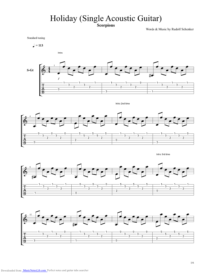 Holiday guitar pro tab by Scorpions