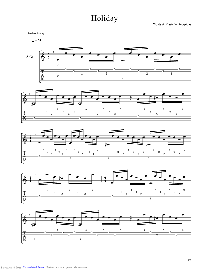 Holiday guitar pro tab by Scorpions