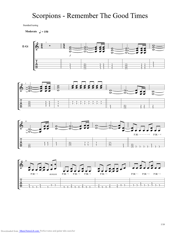 Remember The Good Times guitar pro tab by Scorpions