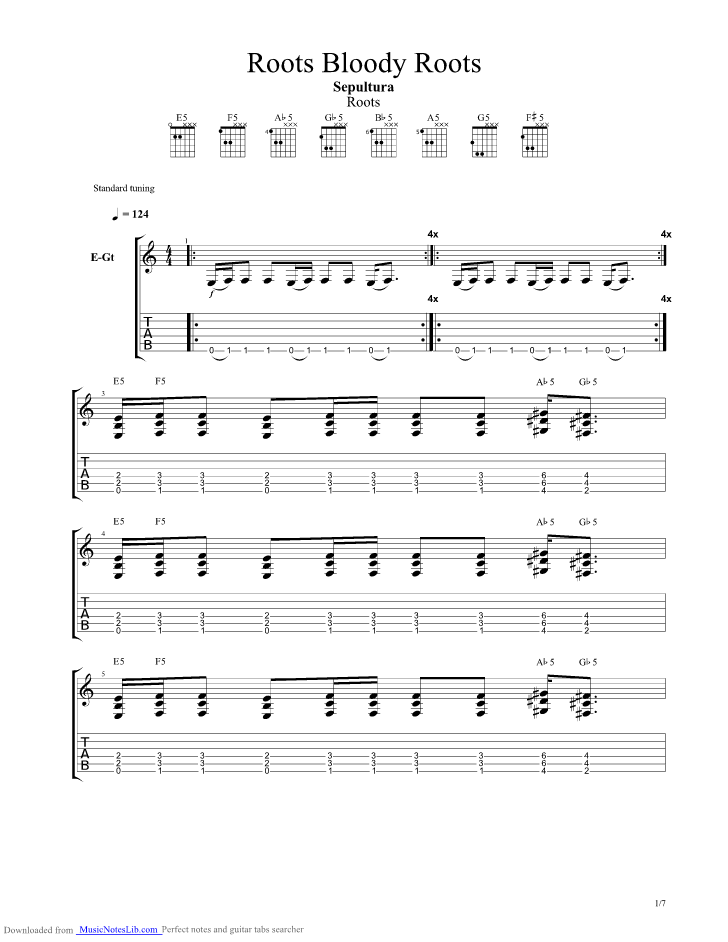 Roots Bloody Roots guitar pro tab by Sepultura
