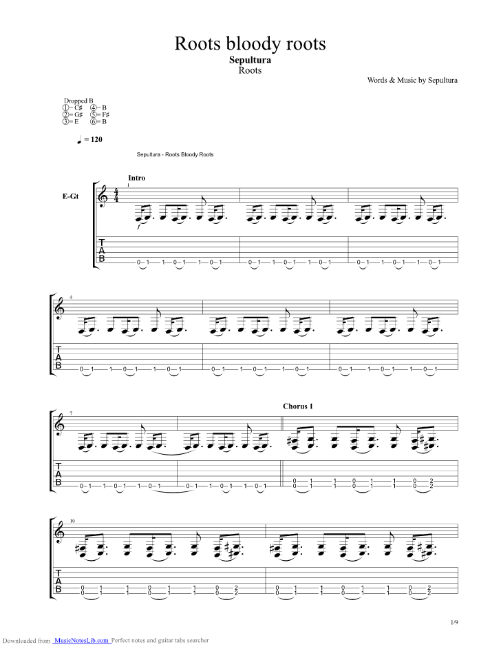Roots Bloody Roots guitar pro tab by Sepultura