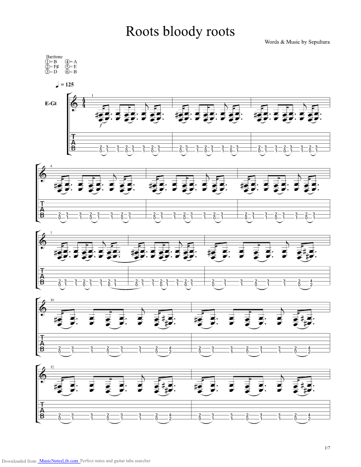 Roots Bloody Roots guitar pro tab by Sepultura