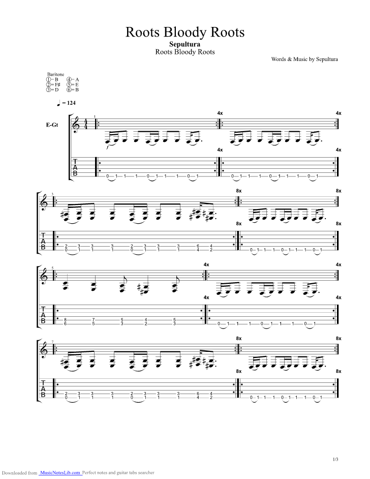 Roots Bloody Roots guitar pro tab by Sepultura