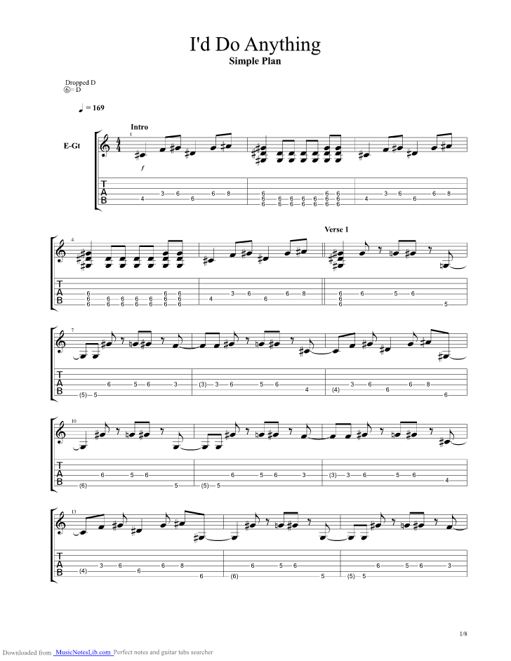 I d Do Anything guitar pro tab by Simple plan