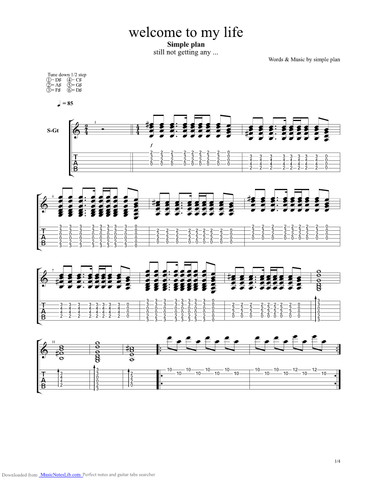 to my life guitar pro tab by Simple plan