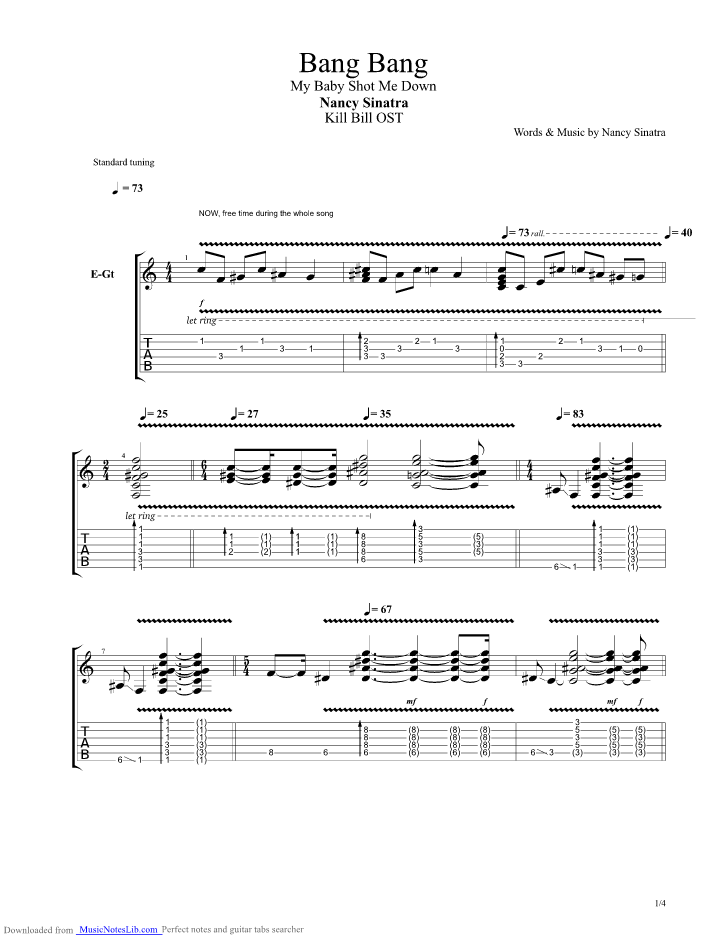 Bang Bang My Baby Shot Me Down guitar pro tab by Nancy Sinatra