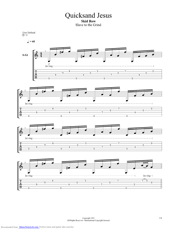 Quicksand Jesus guitar pro tab by Skid Row