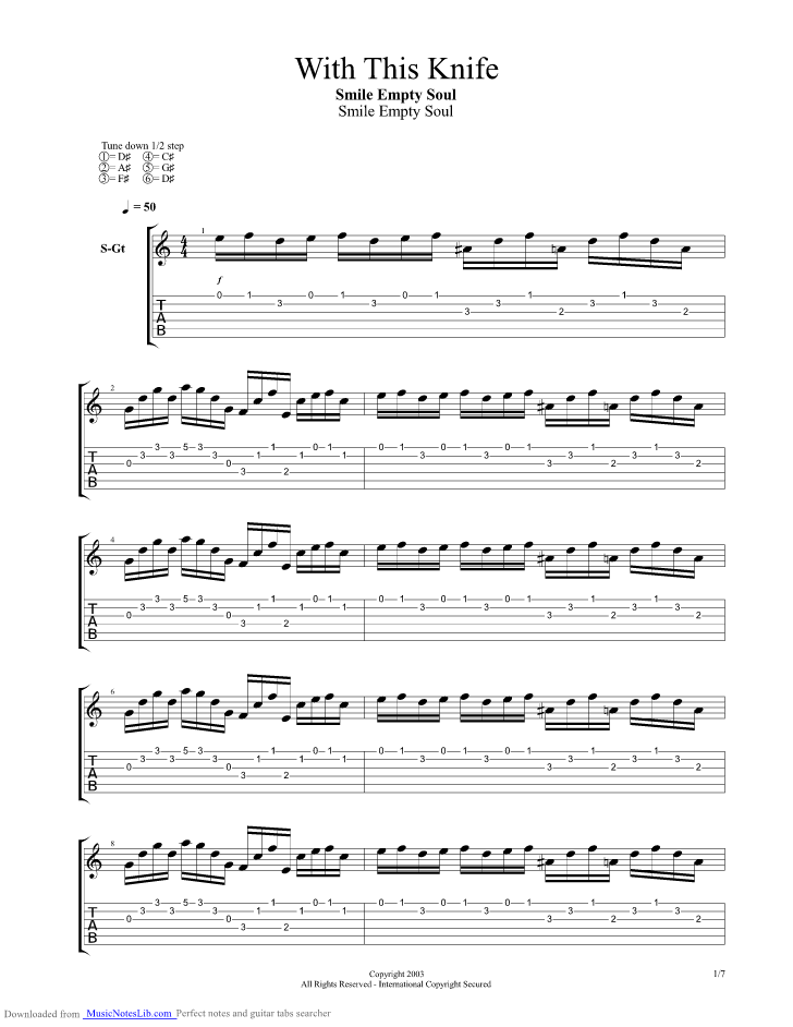 With This Knife guitar pro tab by Smile Empty Soul