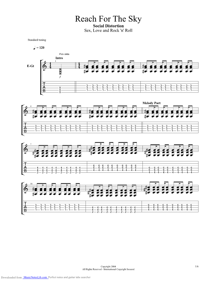 Reach For The Sky guitar pro tab by Social Distortion