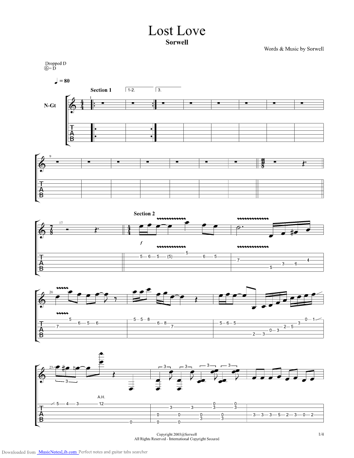 Lost Love guitar pro tab by Sorwell