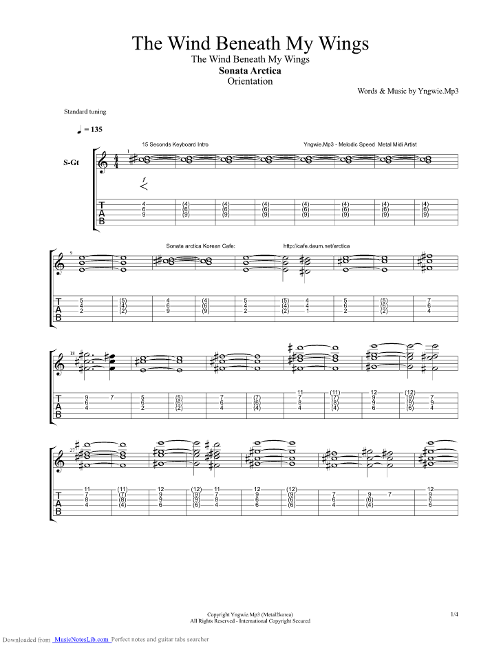 The Wind Beneath My Wings guitar pro tab by Sonata Arctica