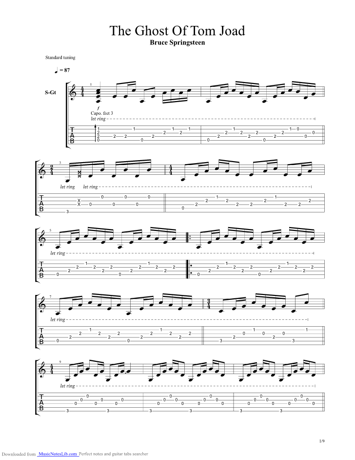 The Ghost Of Tom Joad guitar pro tab by Bruce Springsteen