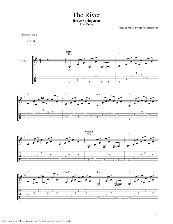 The River guitar pro tab by Bruce Springsteen
