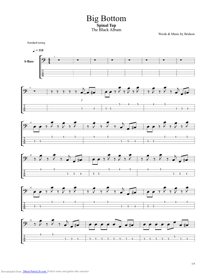 big bottom guitar pro tab by Spinal Tap