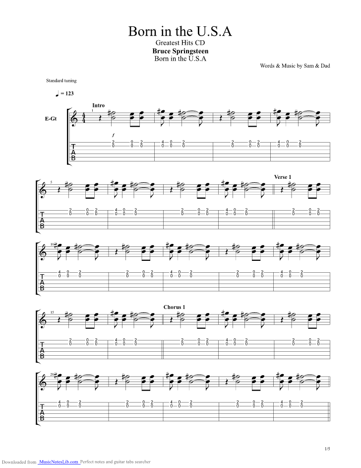Born In The U.S.A guitar pro tab by Bruce Springsteen