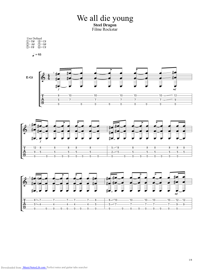 We All Die Young guitar pro tab by Steel Dragon