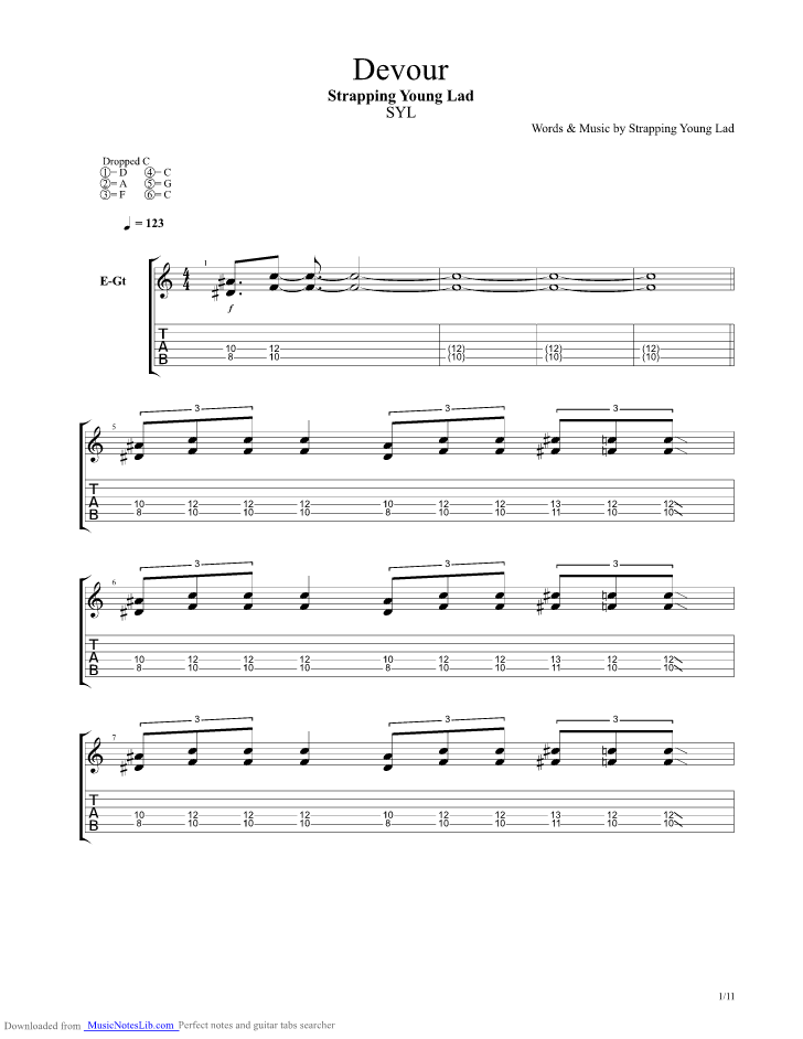 Devour guitar pro tab by Strapping Young Lad