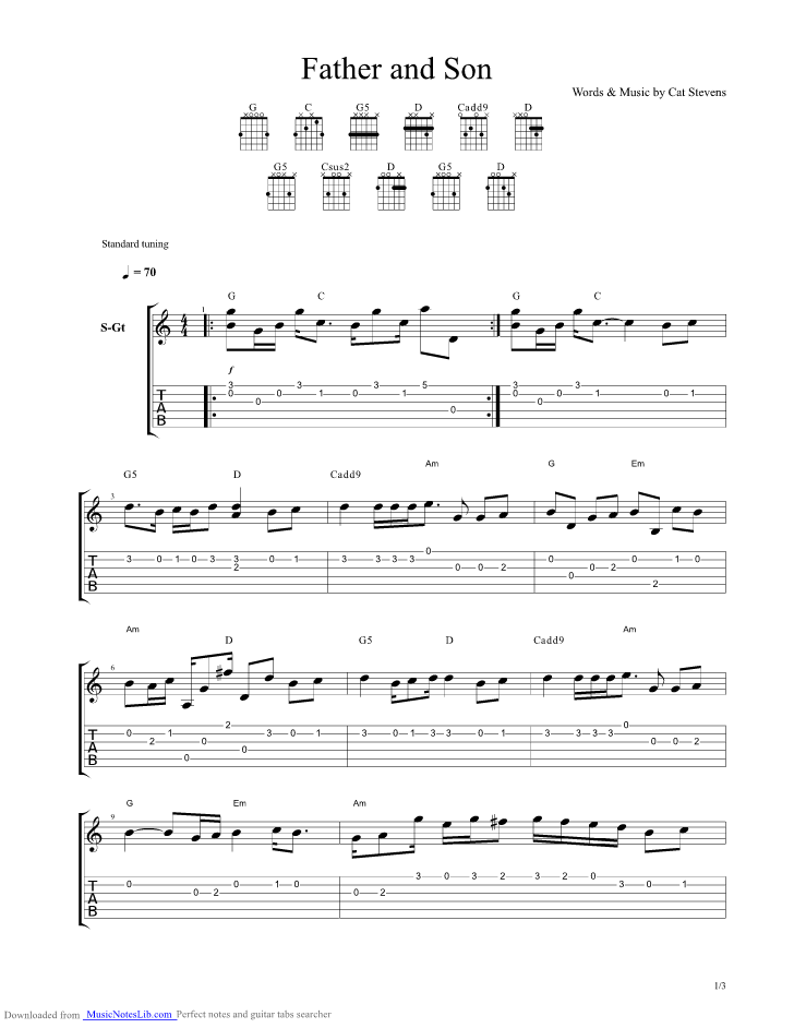 Father And Son guitar pro tab by Cat Stevens