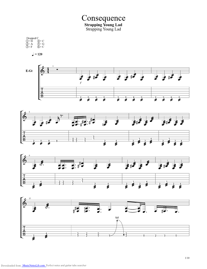 Consequence guitar pro tab by Strapping Young Lad