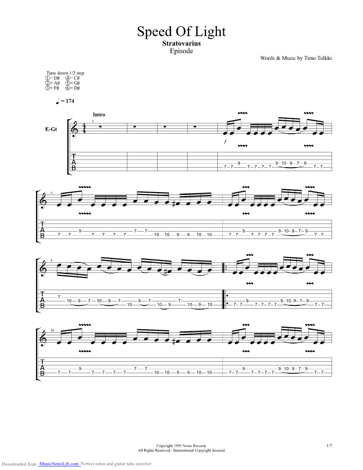 Speed Of Light guitar pro tab by Stratovarius