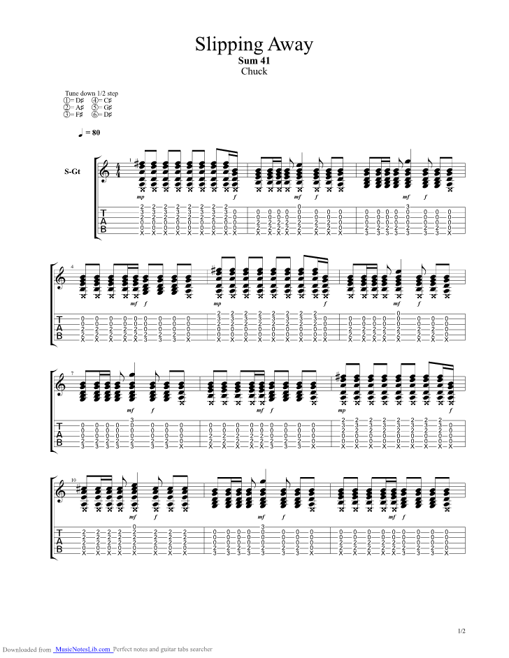 Slipping Away guitar pro tab by Sum 41