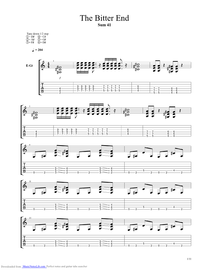 The Bitter End guitar pro tab by Sum 41