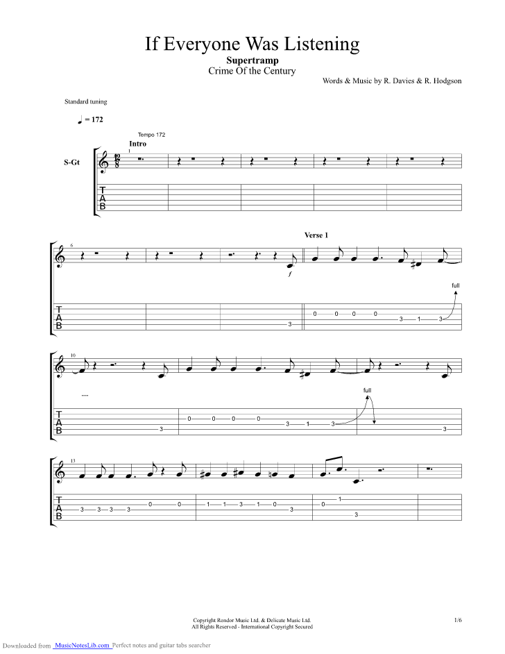 If Everyone Was Listening guitar pro tab by Supertramp