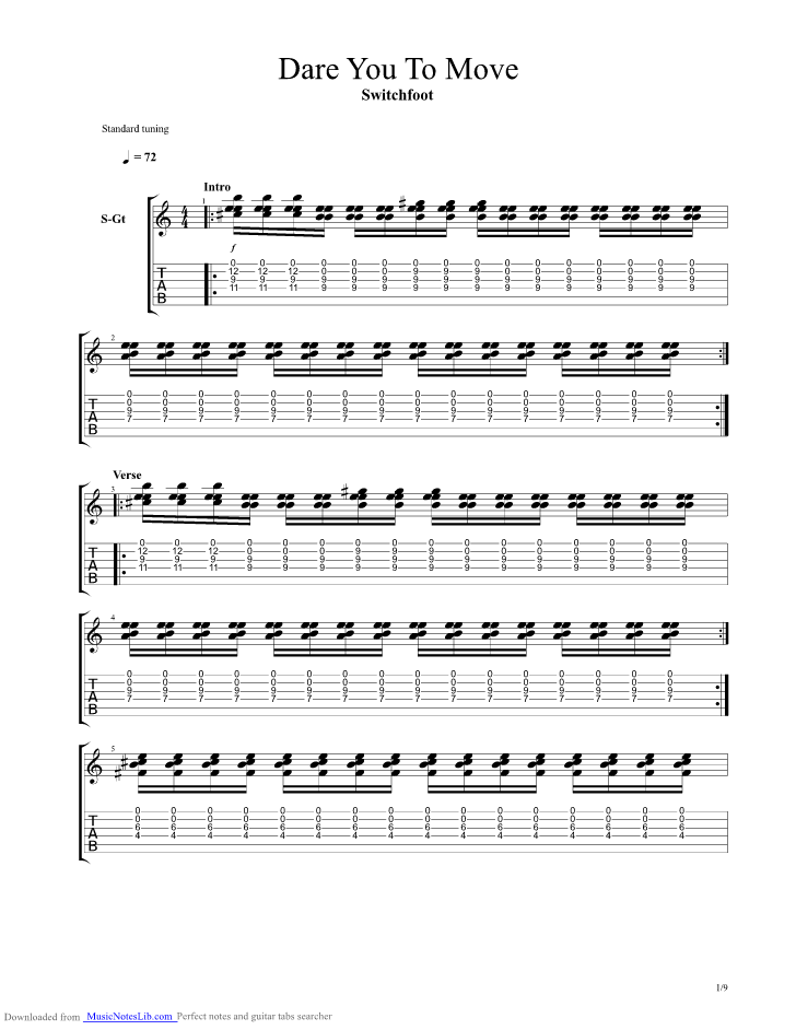 Dare You To Move guitar pro tab by Switchfoot