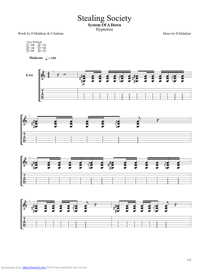 Stealing Society guitar pro tab by System of a down