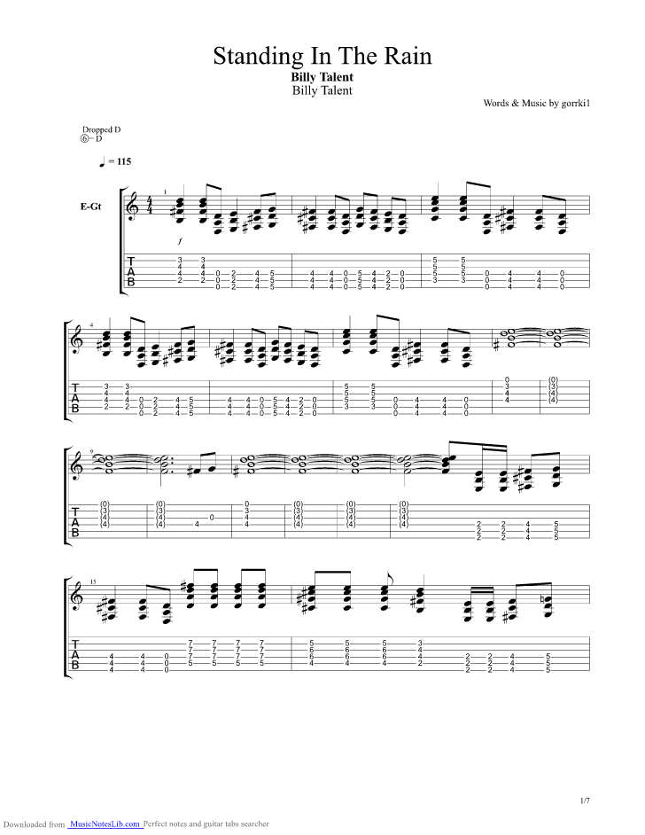 Standing In The Rain guitar pro tab by Talent Billy