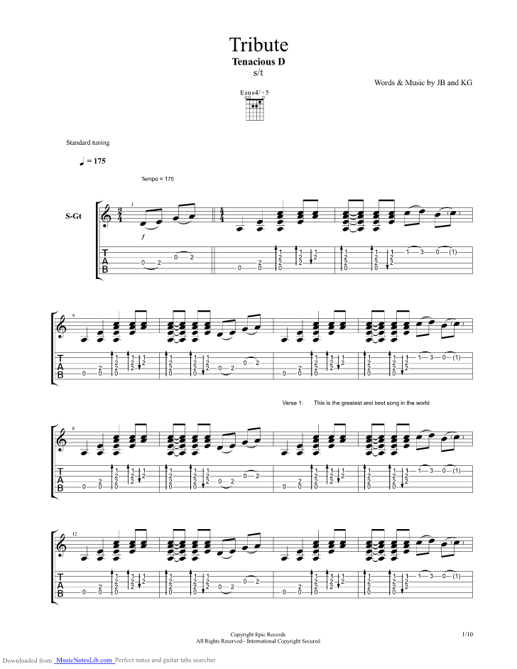 Tribute guitar pro tab by Tenacious D