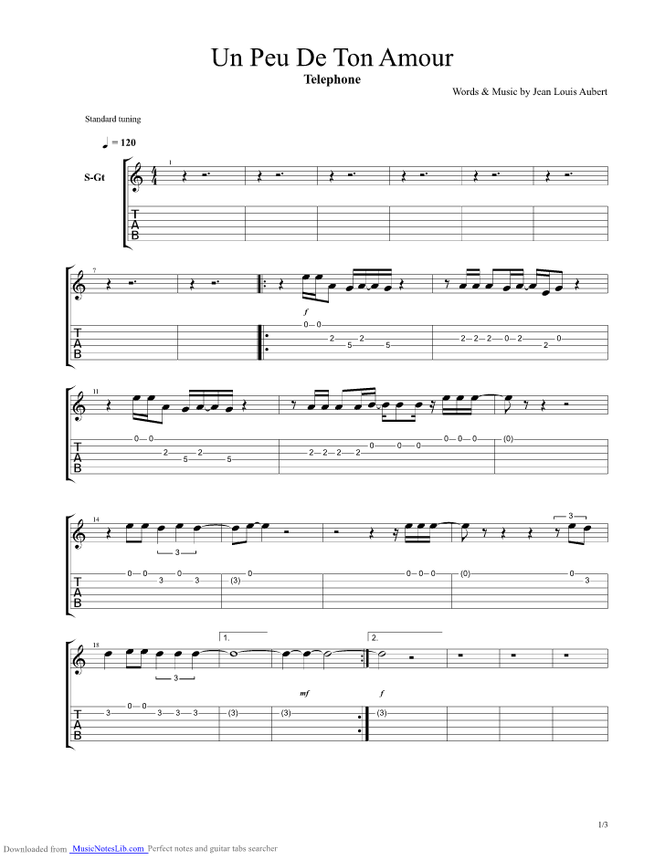 Un Peu De Ton Amour guitar pro tab by Telephone