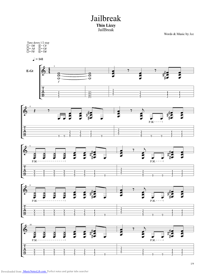 Jailbreak guitar pro tab by Thin Lizzy