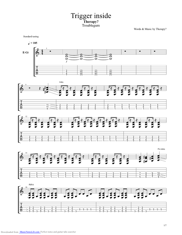 Trigger Inside guitar pro tab by Therapy