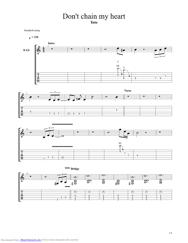 Dont Chain My Heart guitar pro tab by Toto