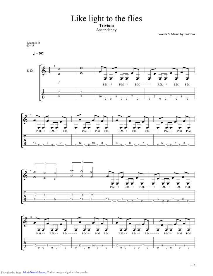Like Light To The Flies guitar pro tab by Trivium