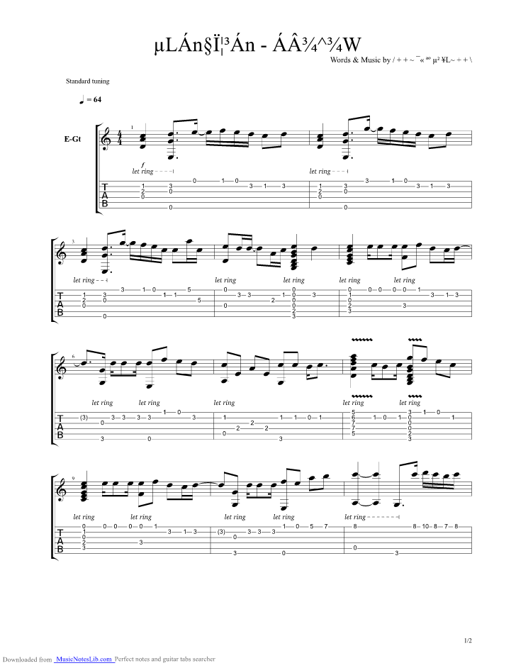 No Sound guitar pro tab by Tse Nicholas