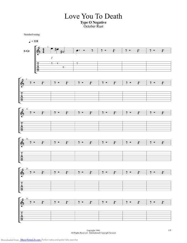 Love You To Death guitar pro tab by Type O Negative