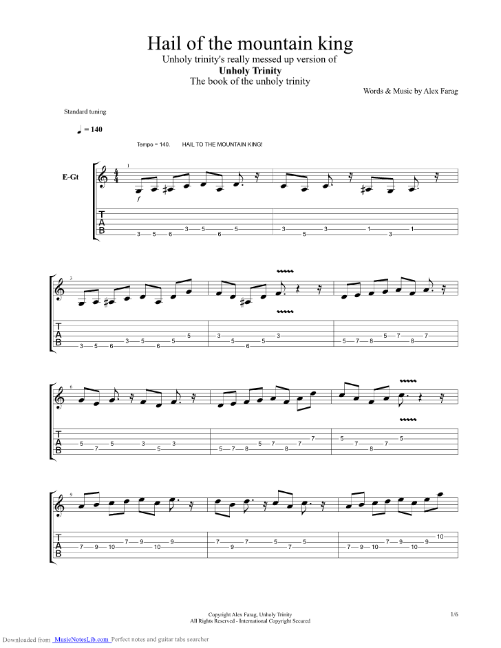 Hail Of The Mountain King guitar pro tab by Unholy Trinity
