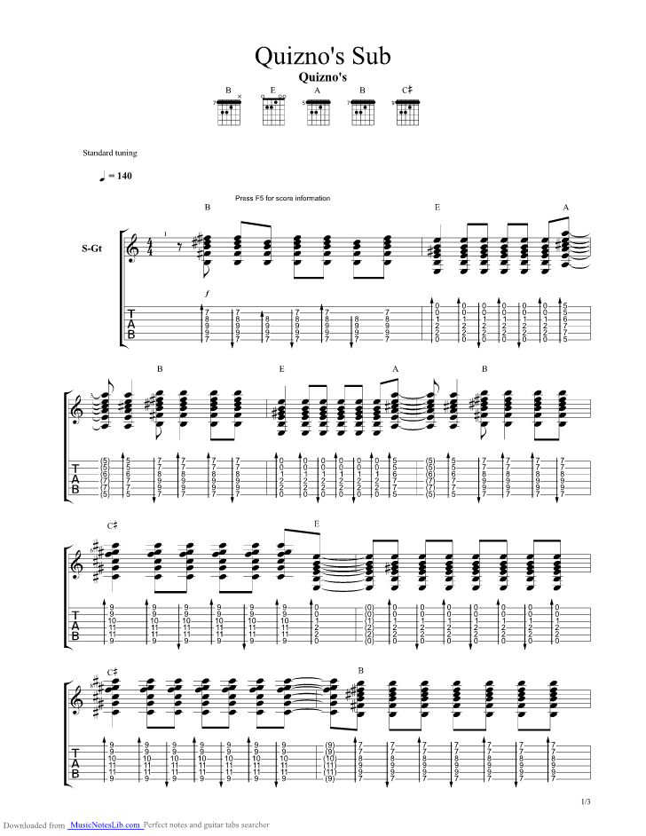 We Love The Subs guitar pro tab by Unknown TV