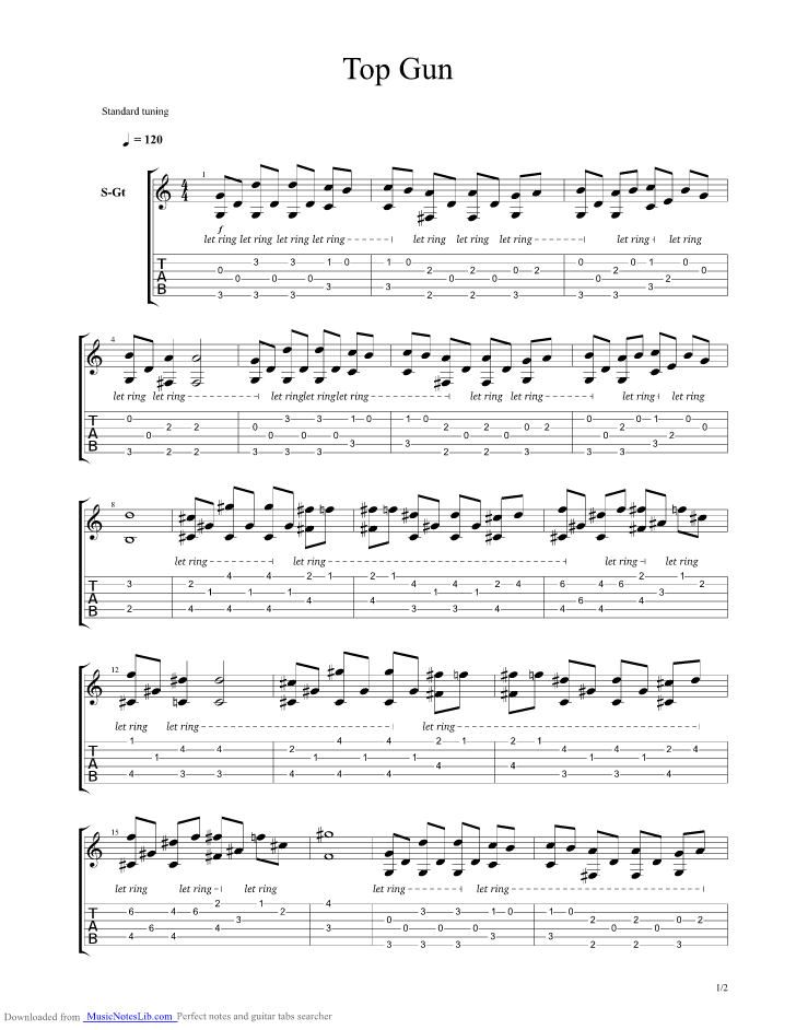 Top Gun Theme guitar pro tab by Unknown TV