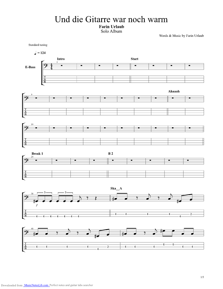 Und Die Gitarre War Noch Warm guitar pro tab by Urlaub Farin
