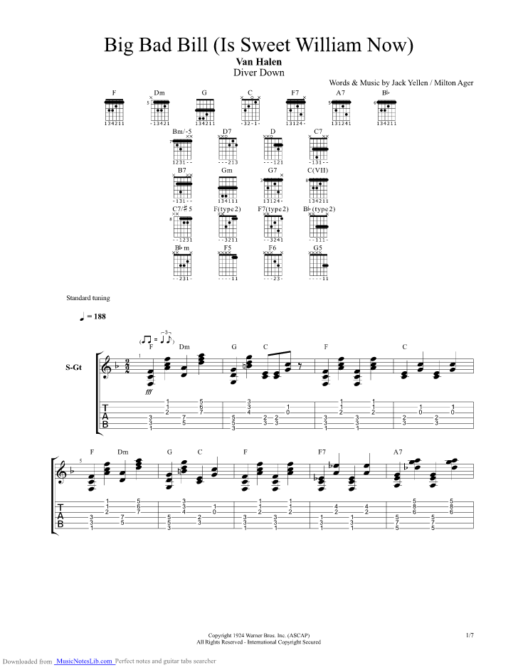 Big Bad Bill Is Sweet William Now guitar pro tab by Van
