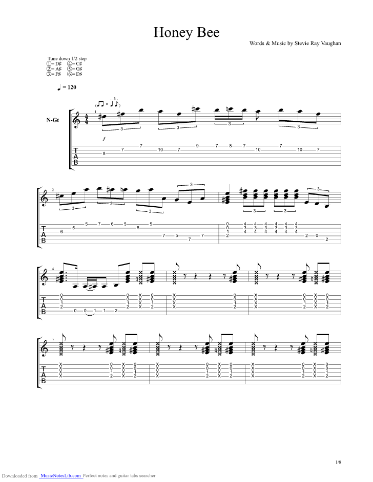 Honey Bee guitar pro tab by Stevie Ray Vaughan