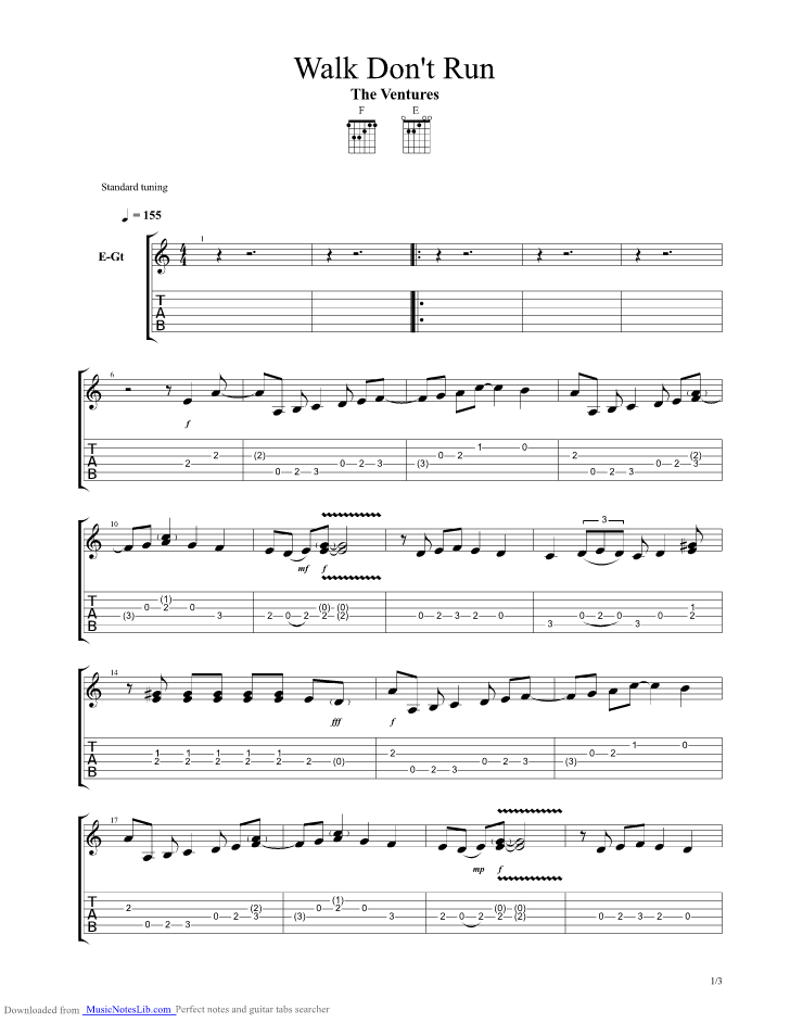 Walk Dont Run guitar pro tab by The Ventures