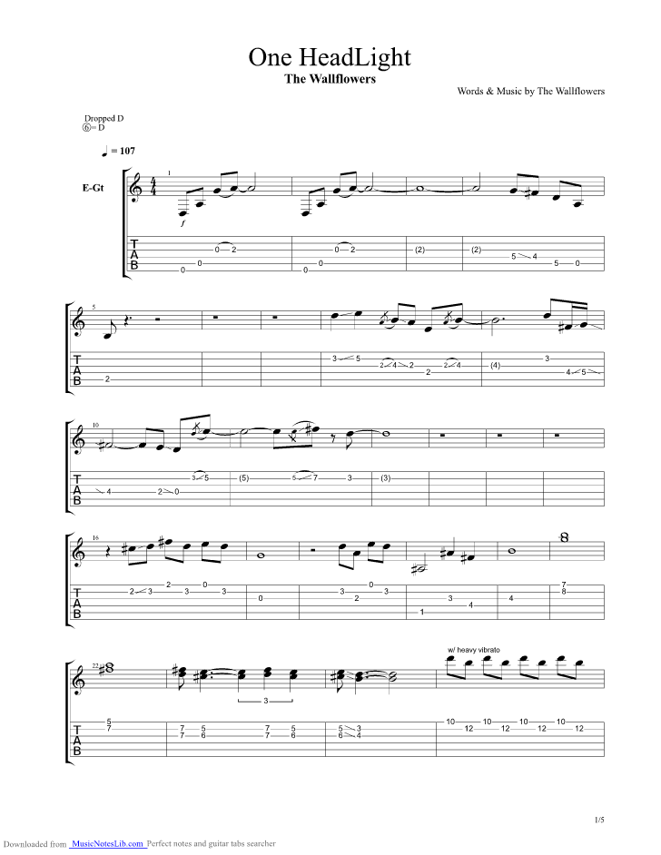 One HeadLight guitar pro tab by The Wallflowers