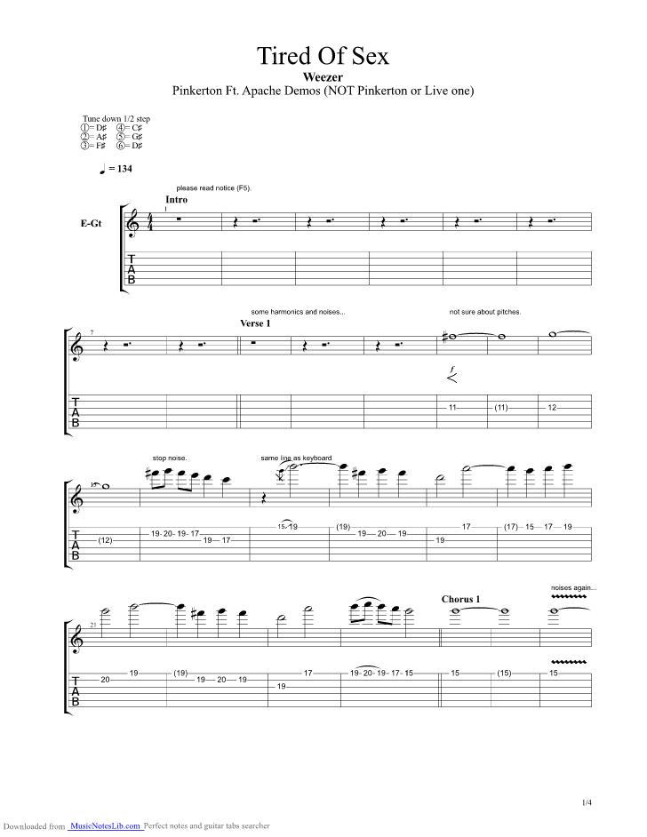Tired Of Sex guitar pro tab by Weezer