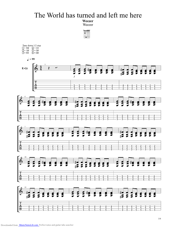 The World Has Turned And Left Me Here guitar pro tab by Weezer