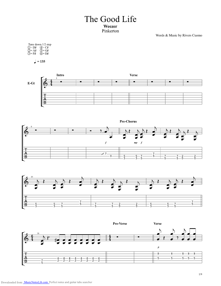 The Good Life guitar pro tab by Weezer