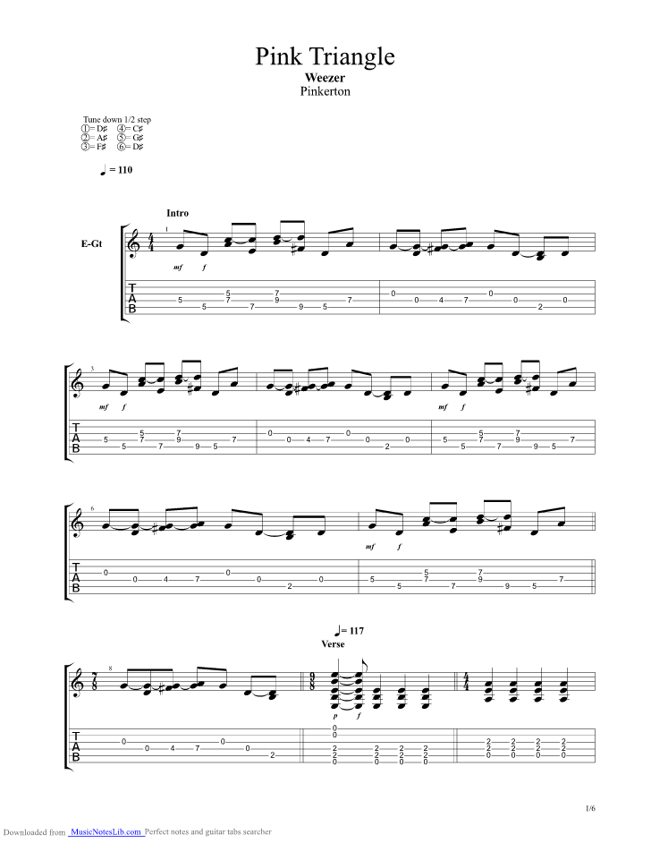 Pink Triangle guitar pro tab by Weezer